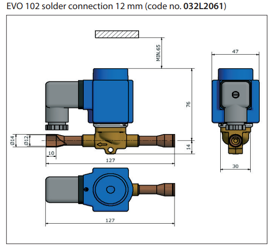 Соленоїдний вентиль Danfoss EVO 102 (032L2061) під пайку 12 мм з котушкою DD0007089 фото