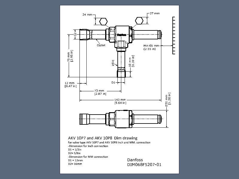 Электронный расширительный вентиль (ЭРВ) под пайку 12 x 16 AKV 10P8 068F5208 Danfoss DD007570 фото
