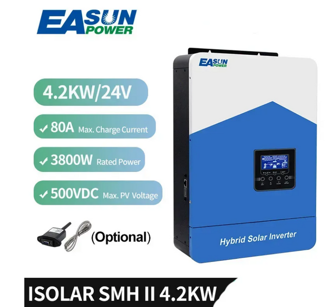 Гібридний інвертор EASun ISolar SMH-II 4,2kW, 24В/230В, 3800Вт, WiFi (безперебійник, UPS, ДБЖ) DD008230 фото